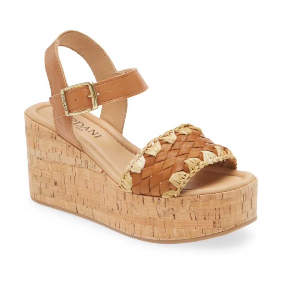 New In Box! Cordani Joelle Platform Wedge Sandal in Tobacco Cork 37 EU / 6.5 US